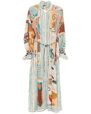 ALÉMAIS Vestido camisero midi con diseño estampado - Metálico