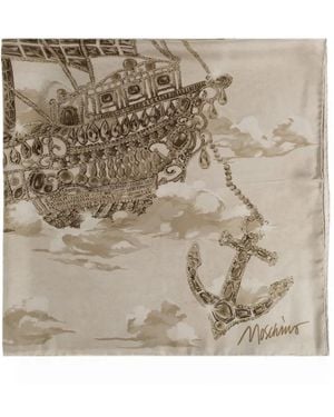 Moschino Logo-Print Silk Scarf - Metallic