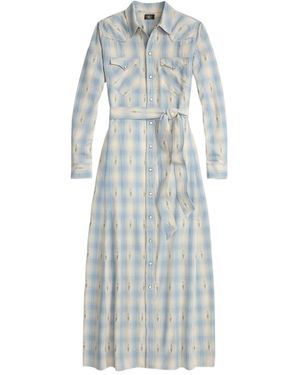 RRL Plaid Belted Midi Dress - Grey