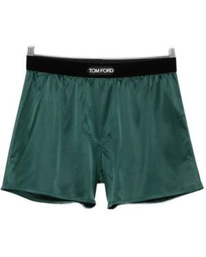 Tom Ford Logo-Waistband Silk Boxer Shorts - Green