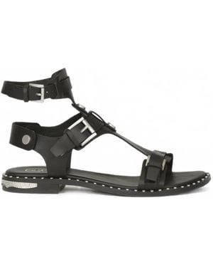 Ash Pia Studded Buckled Sandals - Black