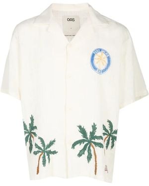 Oas Riverion Cuba Palm Tree-Print Camp-Collar Shirt - White