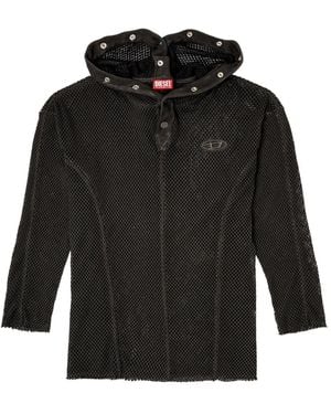 DIESEL X Thug Club Fishnet Hoodie With Full-Closure Hood - Black