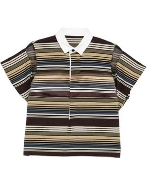 Sacai Striped Polo Top - Grey