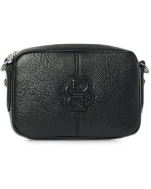BOSS Logo-Emed Grained Shoulder Bag - Black