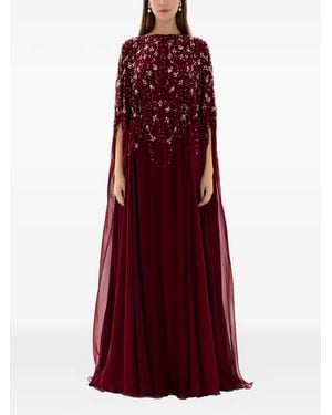 Dina Melwani Beaded Cape Dress - Red