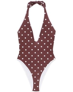 ROWEN ROSE V-Neck Polka Dot Swimsuit - Red