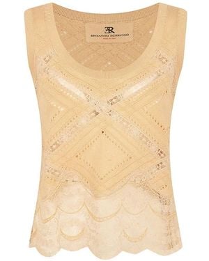 Ermanno Scervino Lace-Trimmed Pointelle-Knit Top - Natural