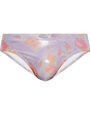 DIESEL Floral-Print Metallic-Effect Swimming Briefs - Purple