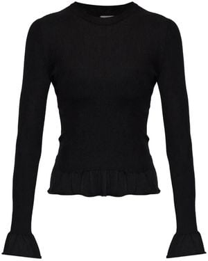 Jil Sander Ruffled-Cuff Ribbed Sweater - Black