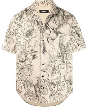 DSquared² Graphic-Print Short-Sleeved Shirt - Natural