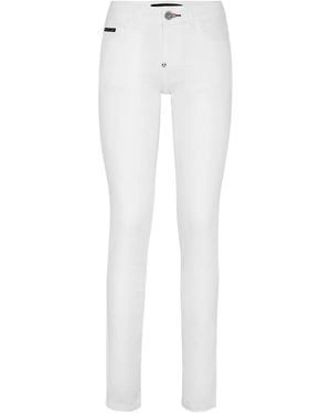 Philipp Plein Vaqueros Slim Con Placa Del Logo - Blanco
