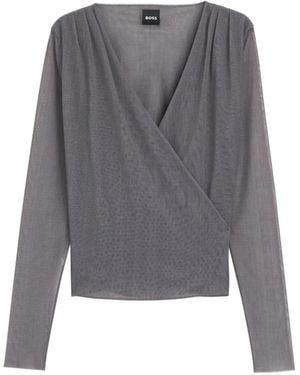 BOSS Wrap-Front Long-Sleeve Top - Grey