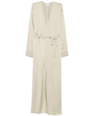 forte_forte Belted Satin-Finish Maxi Dress - White