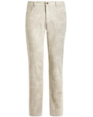 Etro Cotton Gabardine Jacquard Trousers With Floral Motif - White