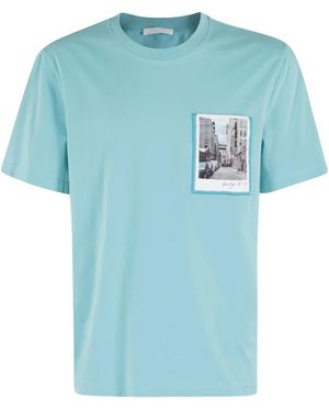 Helmut Lang Graphic-Print Cotton T-Shirt - Blue