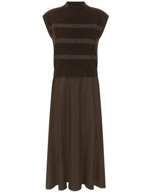 Peserico Striped Ribbed-Knit Midi Dress - Brown