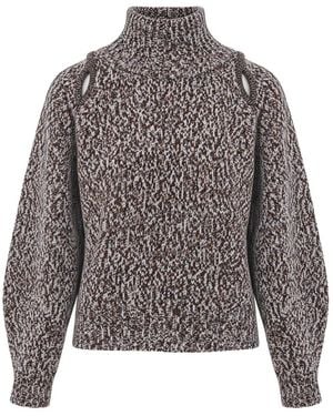 Sessun Mannrey Cut-Out Marl-Knit Sweater - Gray