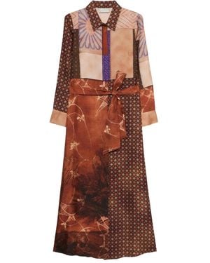 Pierre Louis Mascia Aloe Patchwork Belted Dress - Brown
