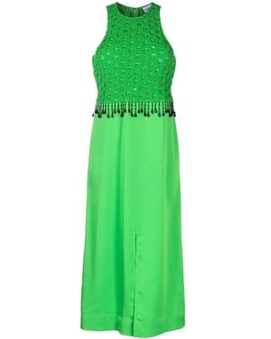 Ganni Smocked Satin Midi Dress - Green