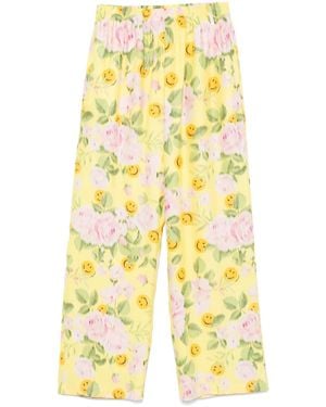 Moschino Floral-Print Palazzo Trousers - Yellow