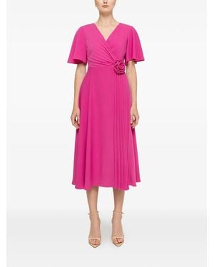 Nissa Floral-Appliqué Pleated Midi Dress - Pink