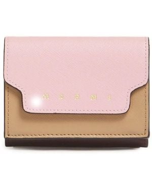 Marni Tri-Fold Saffiano-Leather Wallet - Pink