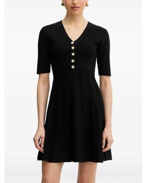 Morgan Button-Embellished Pleated Mini Dress - Black