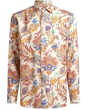 Etro Paisley-Print Linen Shirt - Pink