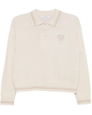 Maison Kitsuné Sweat À Logo Brodé Et Bord Rayé - White