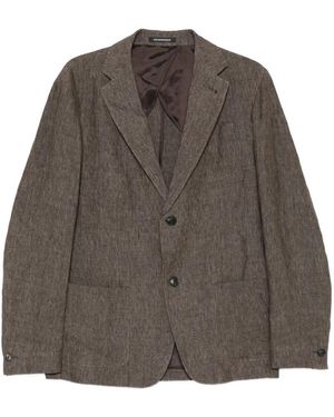 Emporio Armani Linen Single-Breasted Blazer Jacket - Brown
