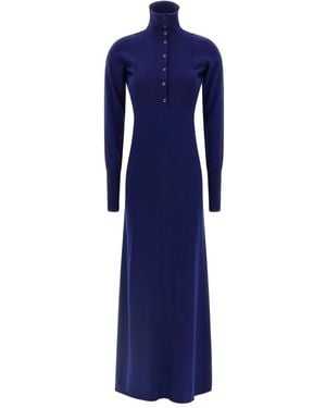 Tom Ford Ribbed-Knit Polo Maxi Dress - Blue