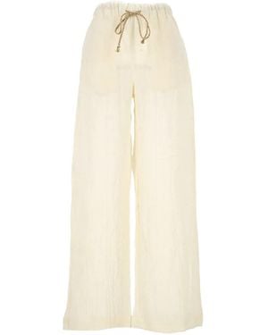 120% Lino Drawstring Wide-Leg Trousers - White