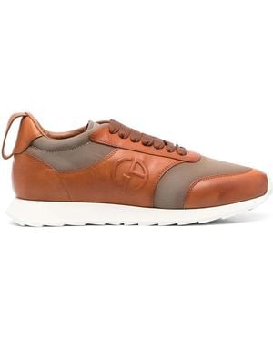 Giorgio Armani Cow Leather Sneakers With Padded Collar - Brown