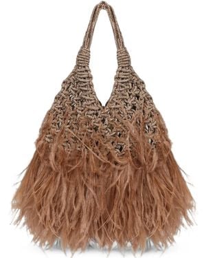 HIBOURAMA Sac Porté Épaule Vannifique Bordé De Plumes - Brown