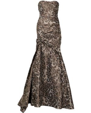 ML Monique Lhuillier Cold-Shoulder Leopard Print Gown - Brown