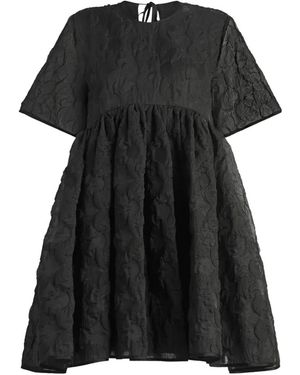 Cecilie Bahnsen Britney Textured Short-Sleeve Cotton Mini Dress - Black