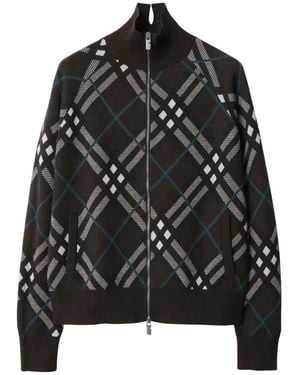 Burberry Check Zip-Up Cardigan - Black