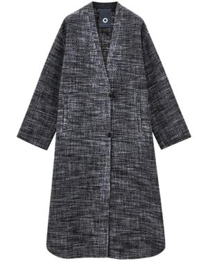 Giorgio Armani Long Single-Breasted Double Wool Coat With Check Pattern - Gray