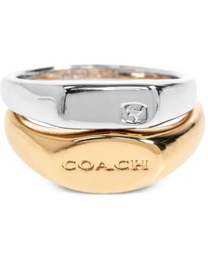 COACH Logo Plaque Ring Set Of Two - White