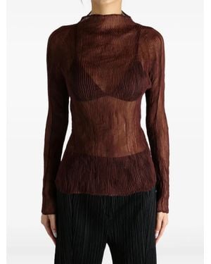 Issey Miyake Pleated High-neck Top - ブラウン