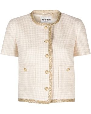 Miu Miu Check-Pattern Tweed Jacket - Natural