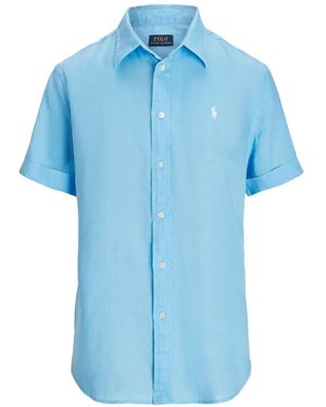 Polo Ralph Lauren Logo-Embroidered Linen Shirt - Blue