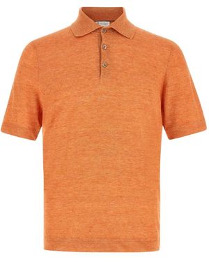 Brunello Cucinelli Linen Cotton Polo Shirt - Orange