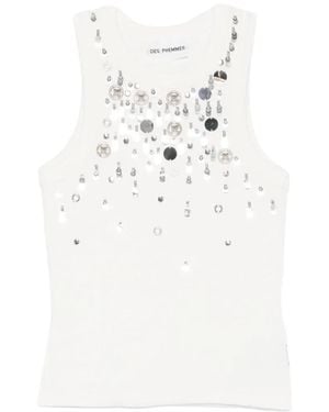 Des Phemmes Embellished Ribbed Tank Top - White