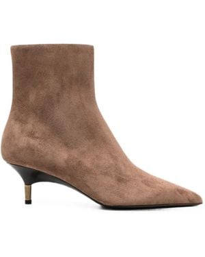 KHAITE Suede Pointed-Toe Ankle Boots - Brown