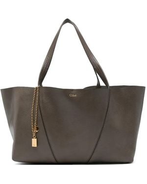Chloé Grainy-Leather Charm-Detail Tote Bag - Grey