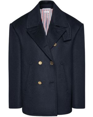 Thom Browne Ziberline-Finish Cashmere Peacoat - Blue