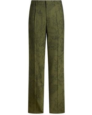 Etro Wool Jacquard Trousers With Flora And Fauna Motif - Green