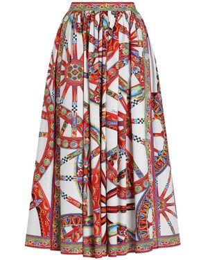 Dolce & Gabbana Carretto-Print Poplin Long Skirt - Red